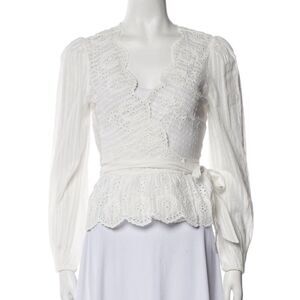 LoveShackFancy White Ruffled Tie Front Blouse